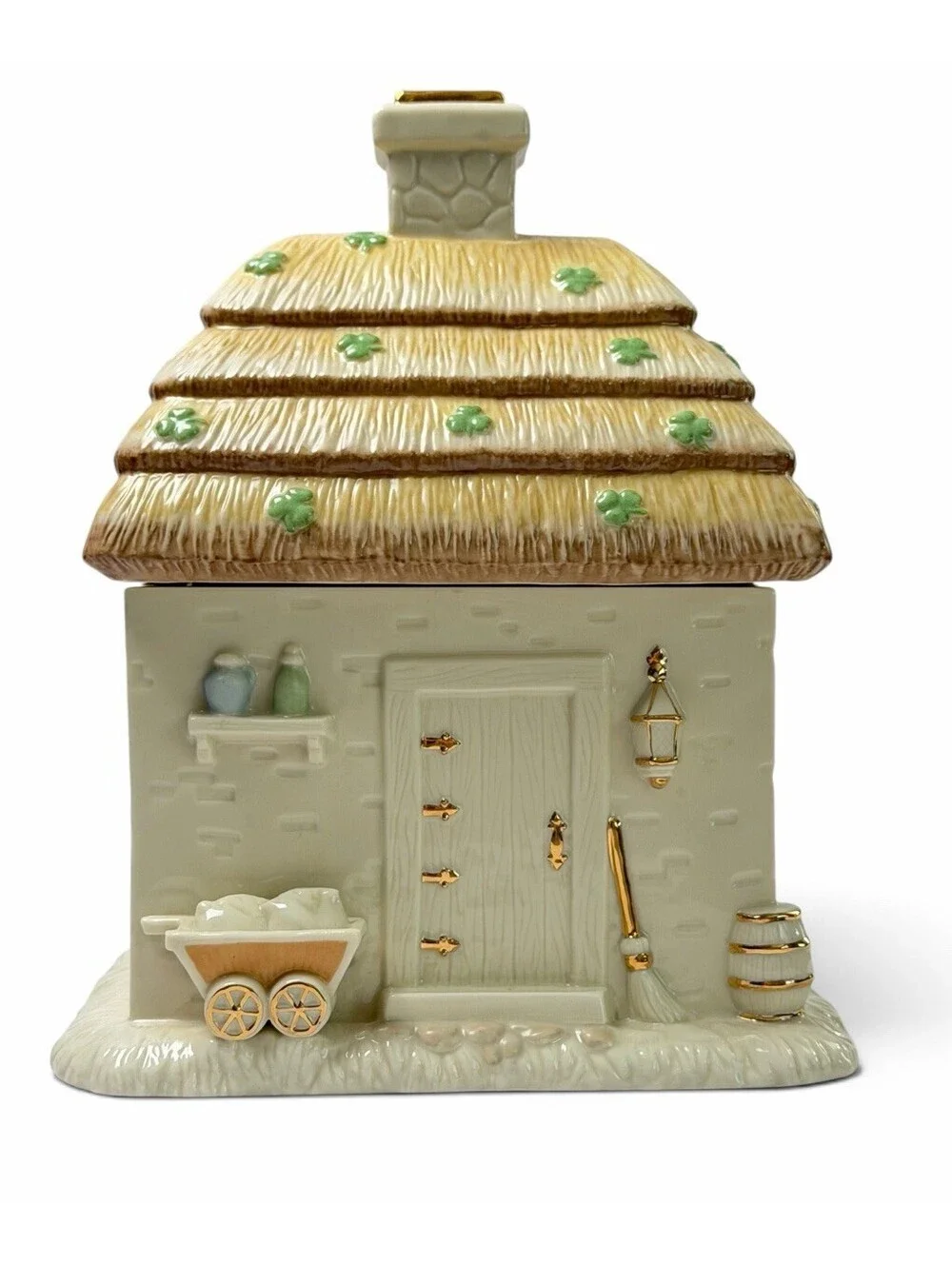 Vintage “The Irish Blessing” Bakery Cookie Jar Porcelain Cottage ( Minor Flaw)
